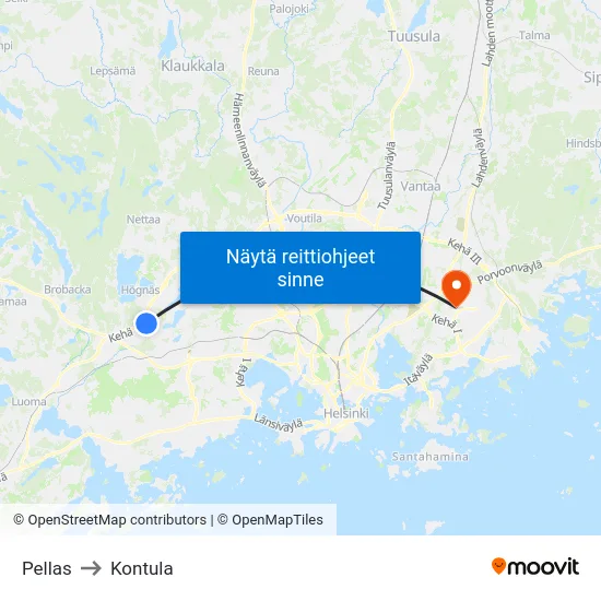 Pellas to Kontula map