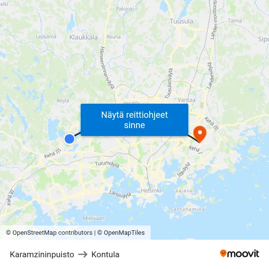 Karamzininpuisto to Kontula map