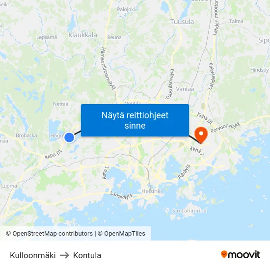 Kulloonmäki to Kontula map