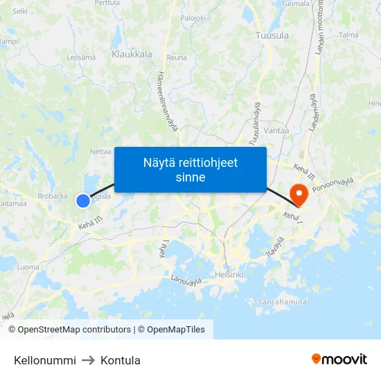 Kellonummi to Kontula map