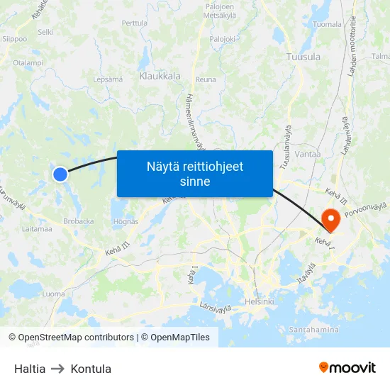 Haltia to Kontula map