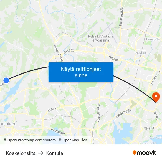 Koskelonsilta to Kontula map