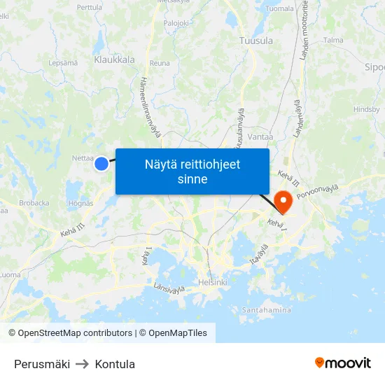 Perusmäki to Kontula map