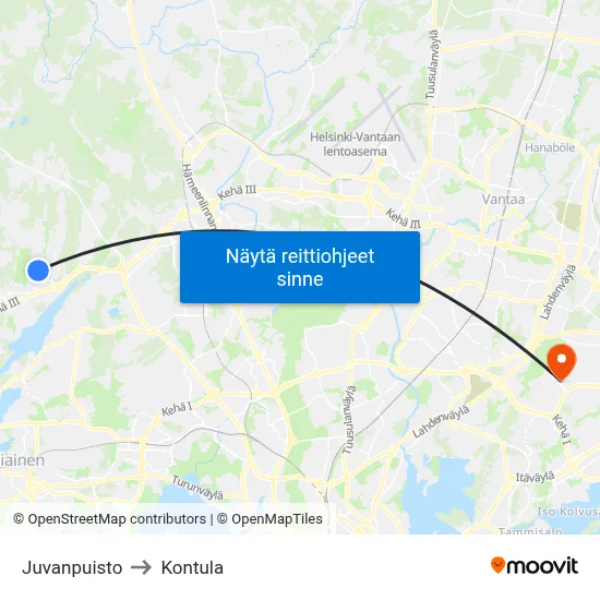 Juvanpuisto to Kontula map