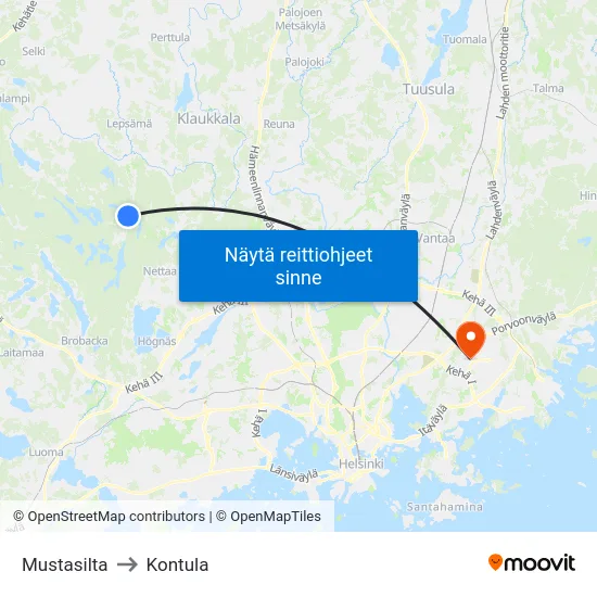 Mustasilta to Kontula map