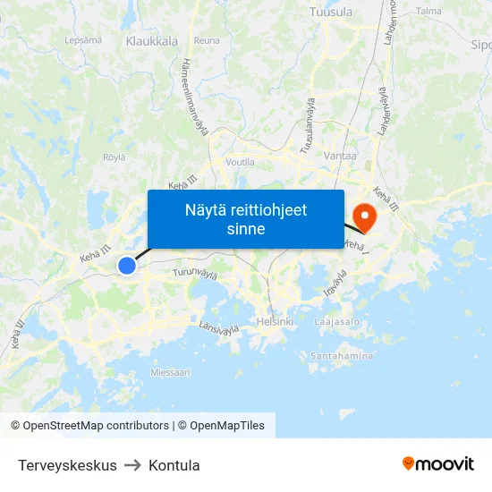 Terveyskeskus to Kontula map