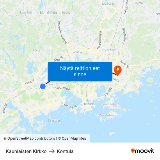 Kauniaisten Kirkko to Kontula map