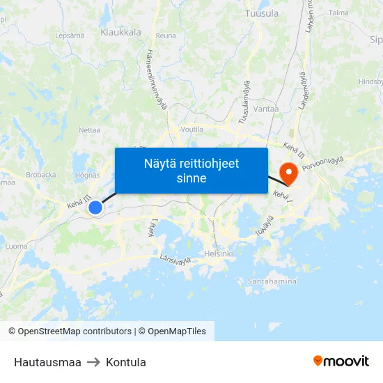 Hautausmaa to Kontula map
