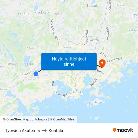 Työväen Akatemia to Kontula map