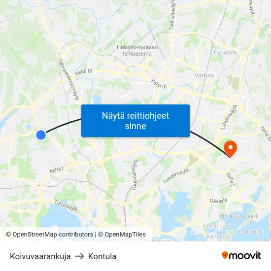 Koivuvaarankuja to Kontula map