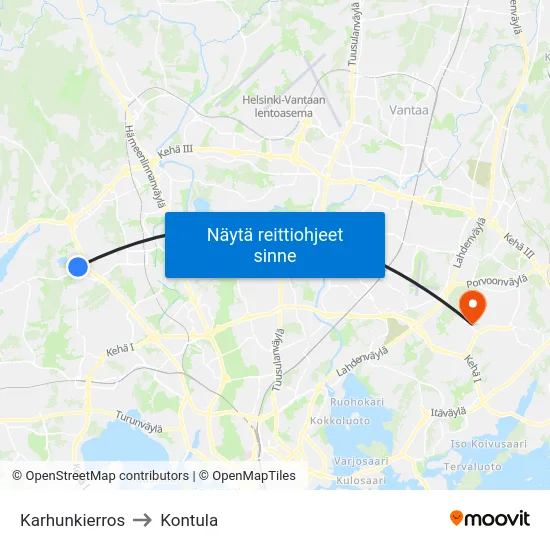 Karhunkierros to Kontula map