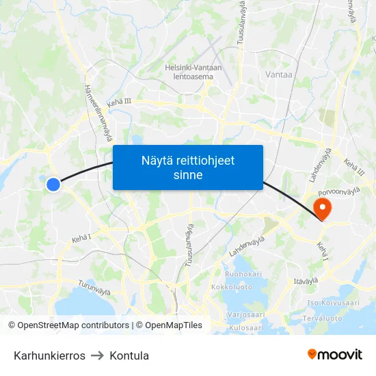 Karhunkierros to Kontula map