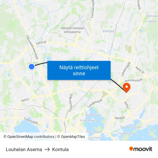 Louhelan Asema to Kontula map