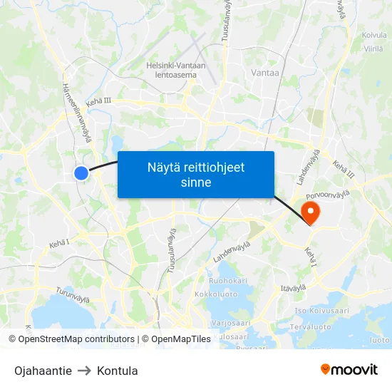 Ojahaantie to Kontula map