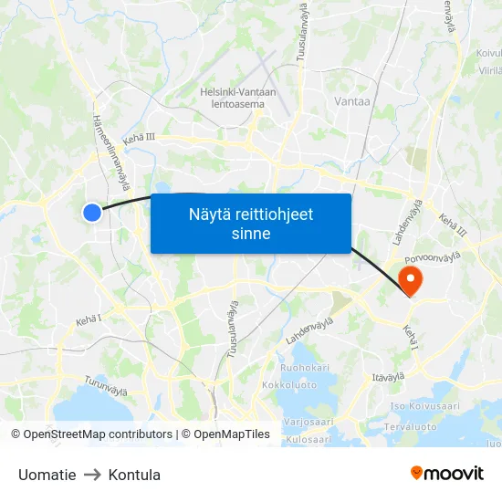 Uomatie to Kontula map