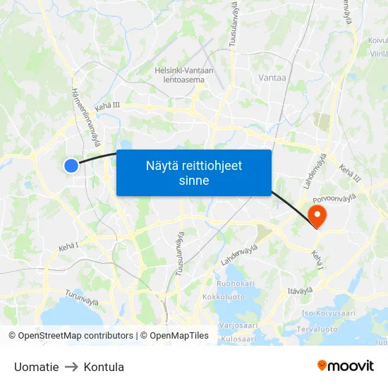 Uomatie to Kontula map