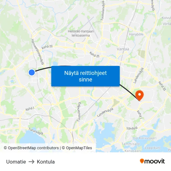 Uomatie to Kontula map