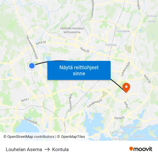 Louhelan Asema to Kontula map