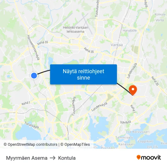 Myyrmäen Asema to Kontula map