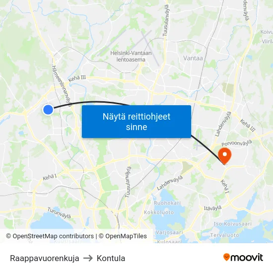 Raappavuorenkuja to Kontula map