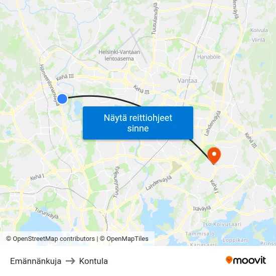 Emännänkuja to Kontula map