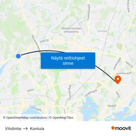 Vihdintie to Kontula map