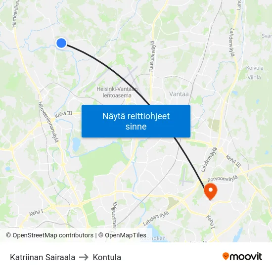 Katriinan Sairaala to Kontula map