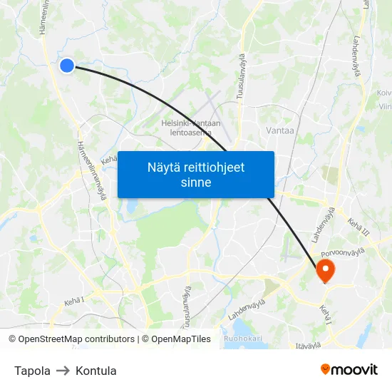 Tapola to Kontula map