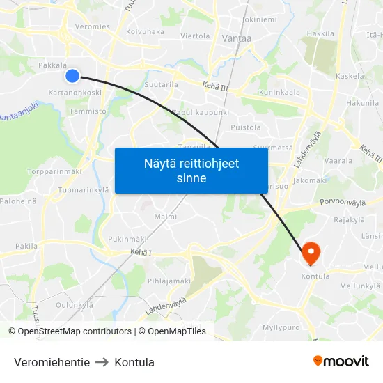 Veromiehentie to Kontula map