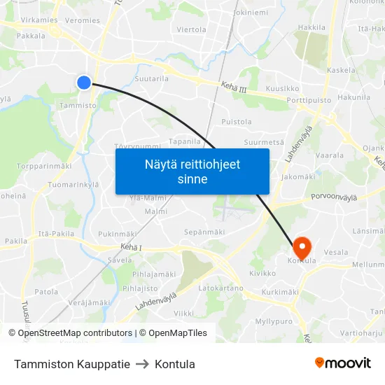 Tammiston Kauppatie to Kontula map