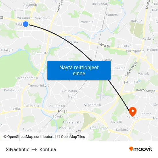 Silvastintie to Kontula map