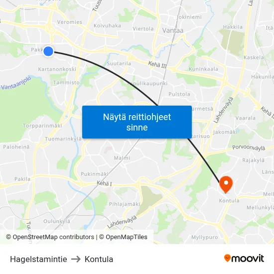 Hagelstamintie to Kontula map