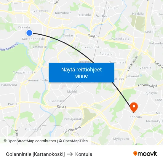 Oolannintie [Kartanokoski] to Kontula map