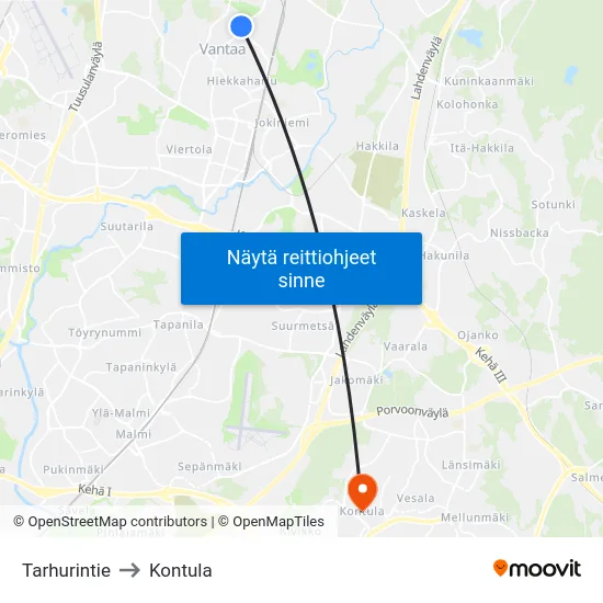 Tarhurintie to Kontula map
