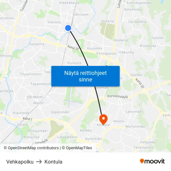 Vehkapolku to Kontula map