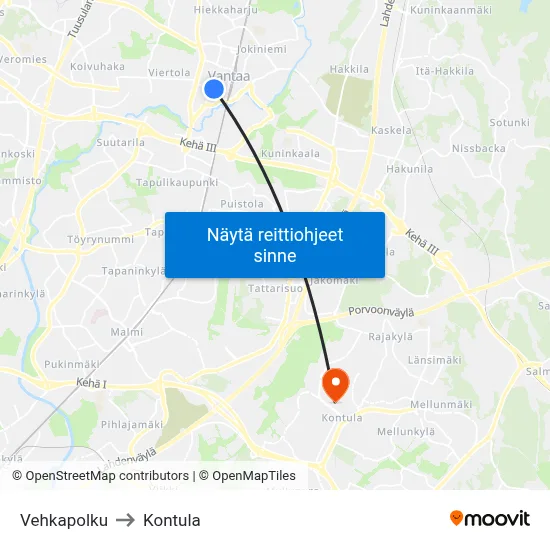 Vehkapolku to Kontula map