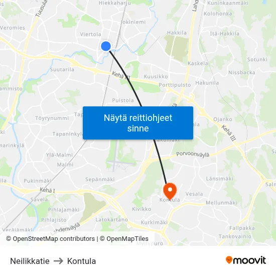 Neilikkatie to Kontula map