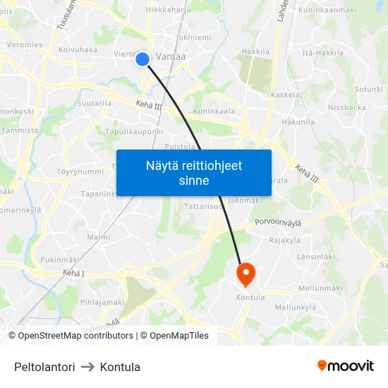 Peltolantori to Kontula map
