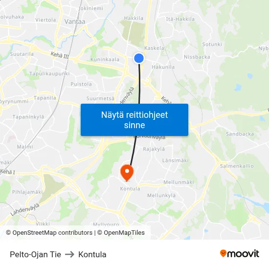 Pelto-Ojan Tie to Kontula map