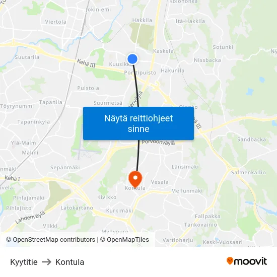 Kyytitie to Kontula map