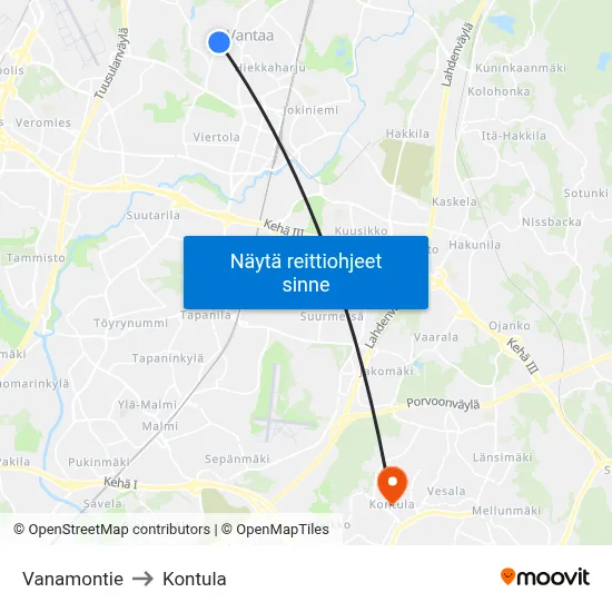 Vanamontie to Kontula map