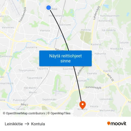 Leinikkitie to Kontula map