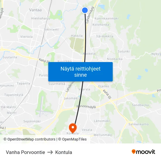 Vanha Porvoontie to Kontula map
