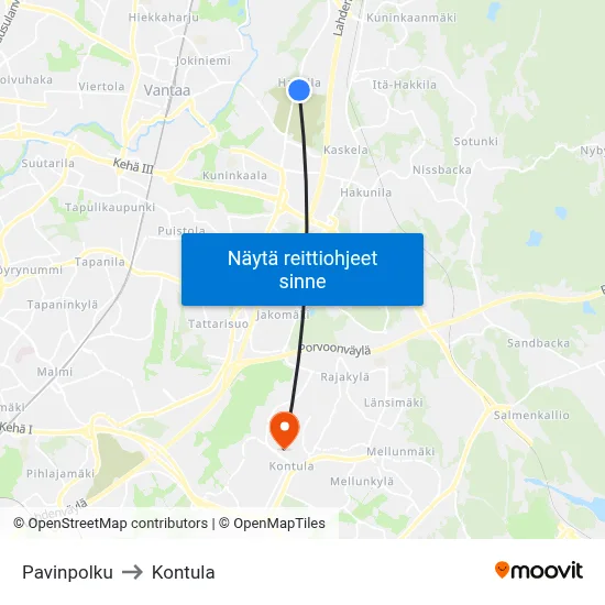 Pavinpolku to Kontula map