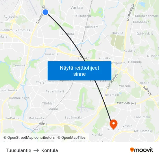 Tuusulantie to Kontula map