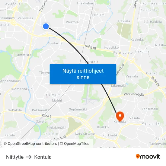 Niittytie to Kontula map