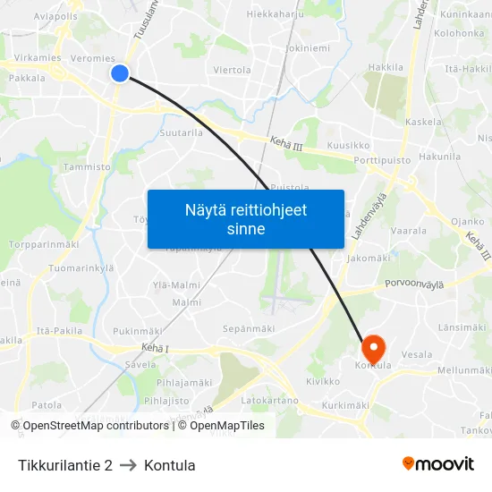 Tikkurilantie 2 to Kontula map