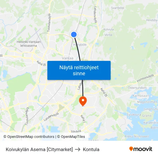 Koivukylän Asema [Citymarket] to Kontula map