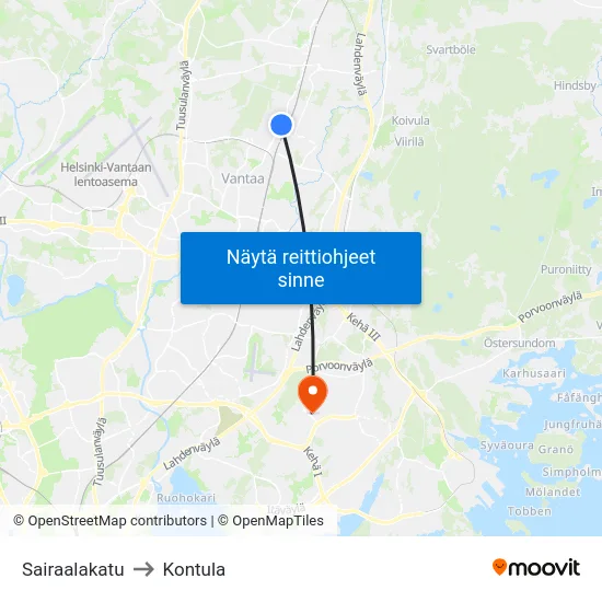 Sairaalakatu to Kontula map