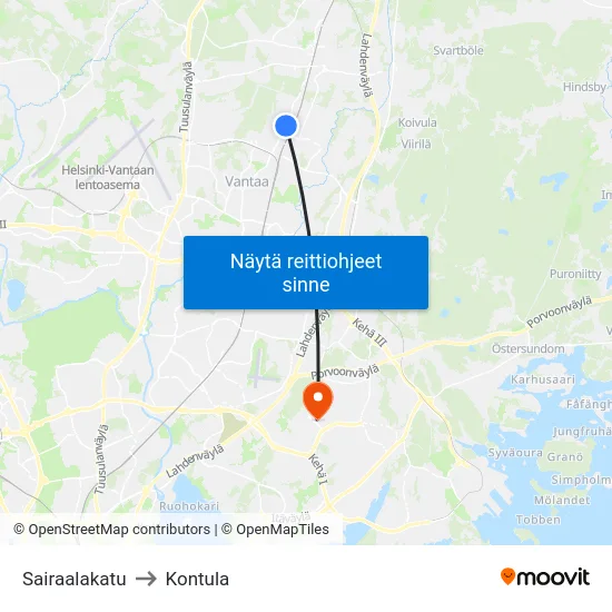 Sairaalakatu to Kontula map